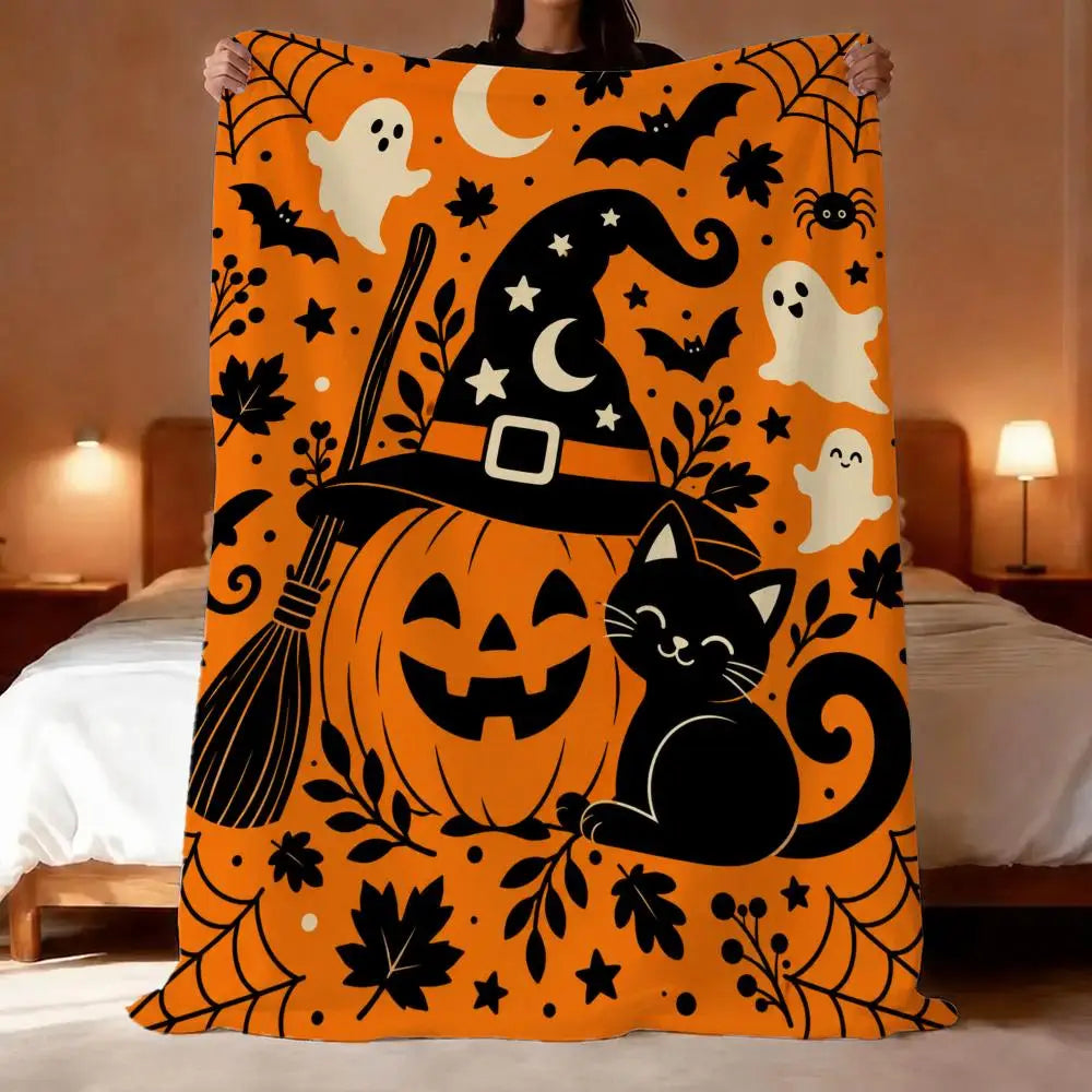 Black Cat Halloween Flannel Throw | Ultra-Soft Plush Blanket Throw Blankets - The Eezee Shop