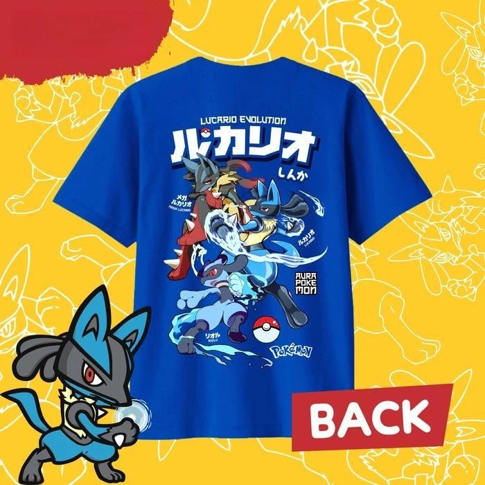 2026 Summer Pokémon Anime LUCARIO 100% Pure Cotton Printed T-shirt Men Anime Tshirts - The Eezee Shop