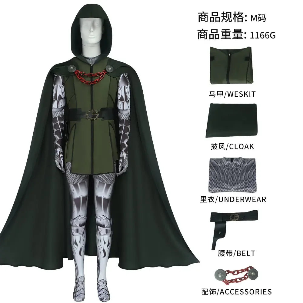 Doctor Doom Cosplay Costume | Green Vest Jumpsuit with Cape Set Cosplay Costumes - The Eezee Shop