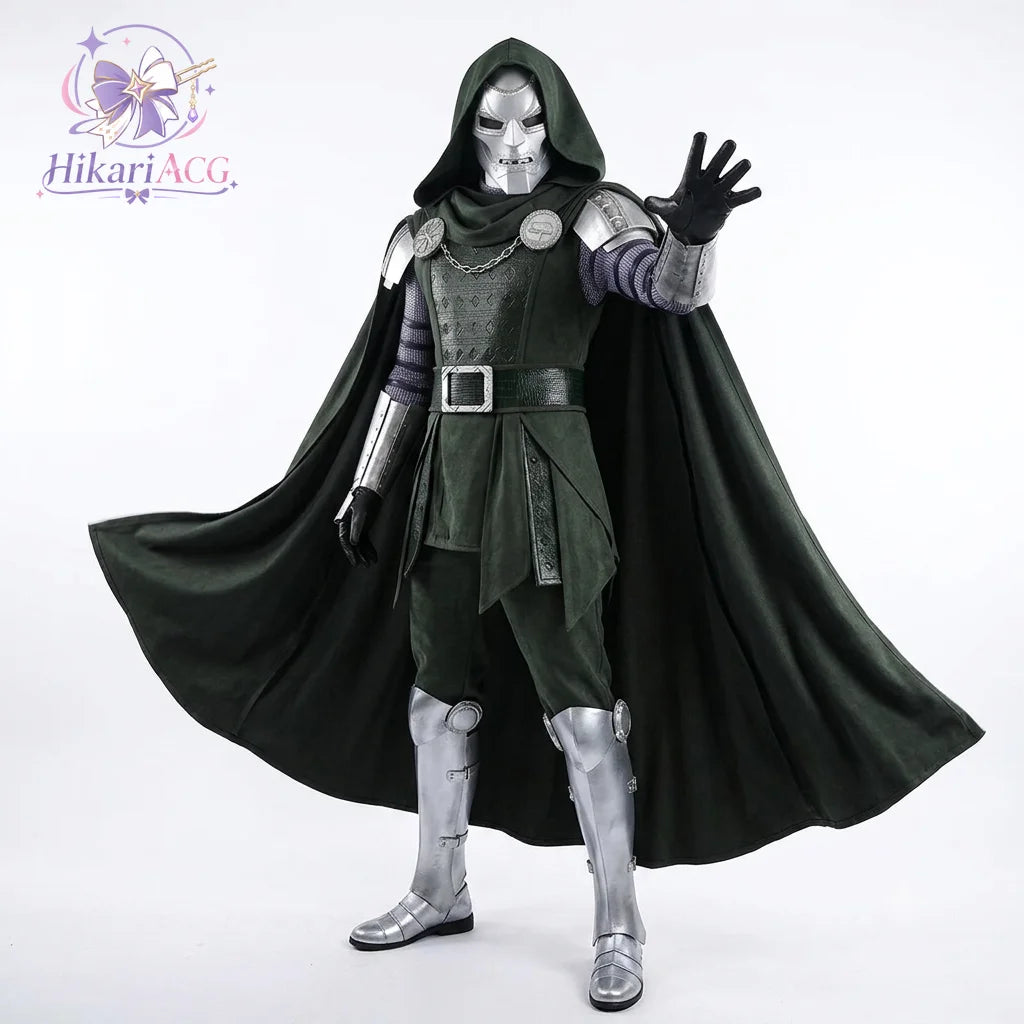 Doctor Doom Armor Cosplay Costume | Green Hooded Cape & Mask Set Cosplay Costumes - The Eezee Shop