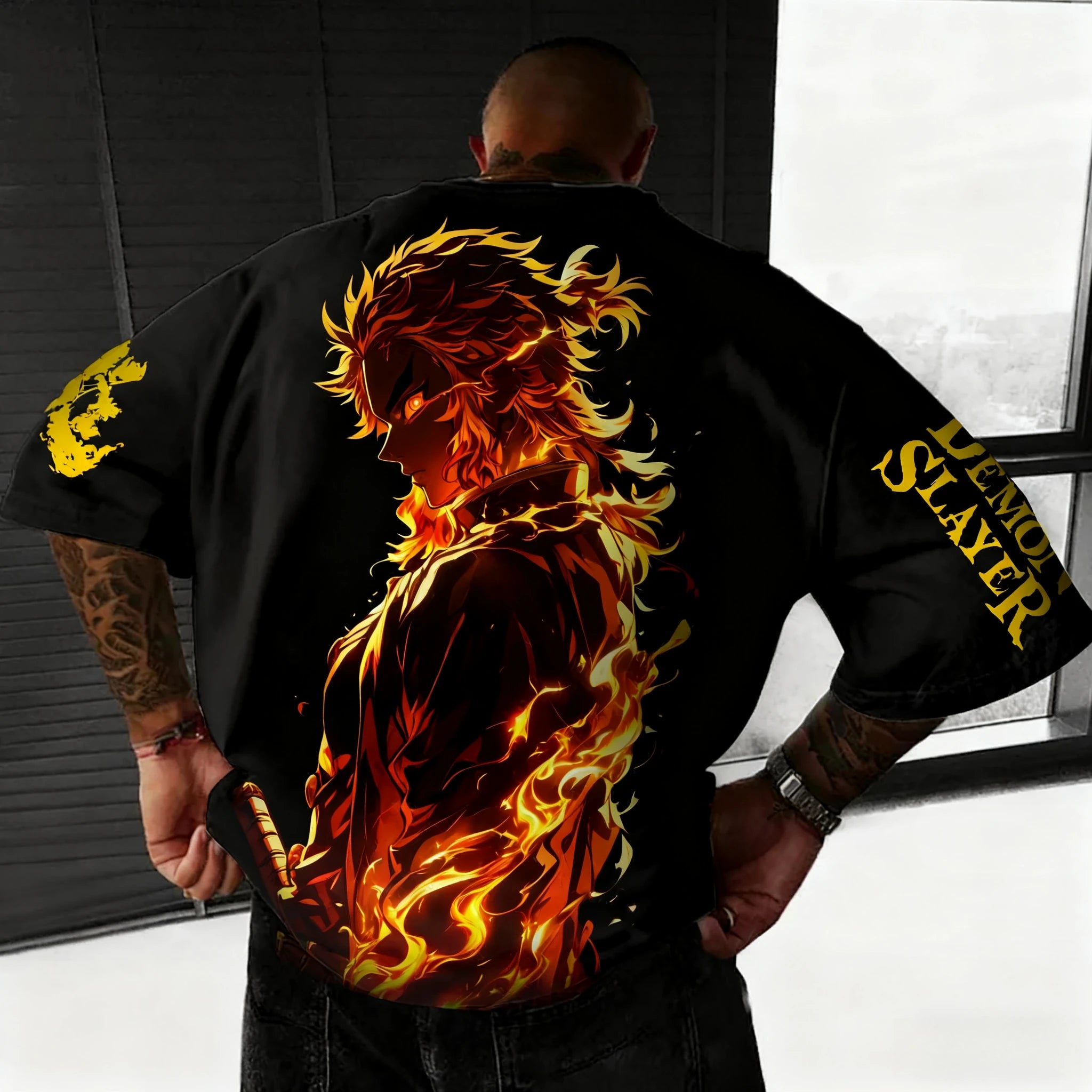 Demon Slayer Anime Rengoku Kyojuro Printed T-shirt Summer New Men's Japanese Harajuku Loose Casual Children's Parent-Child Top Anime Tshirts - The Eezee Shop