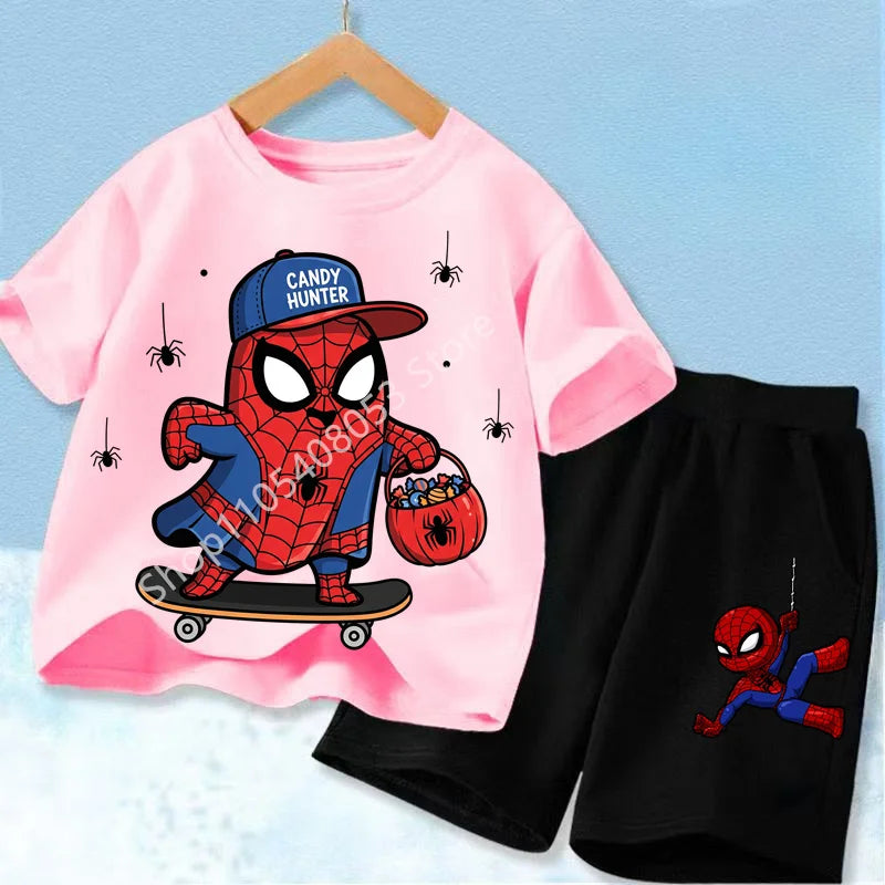Kids Spider Hero T-Shirt & Shorts Set | Summer Outfit 3-12Y Outfit Sets - The Eezee Shop