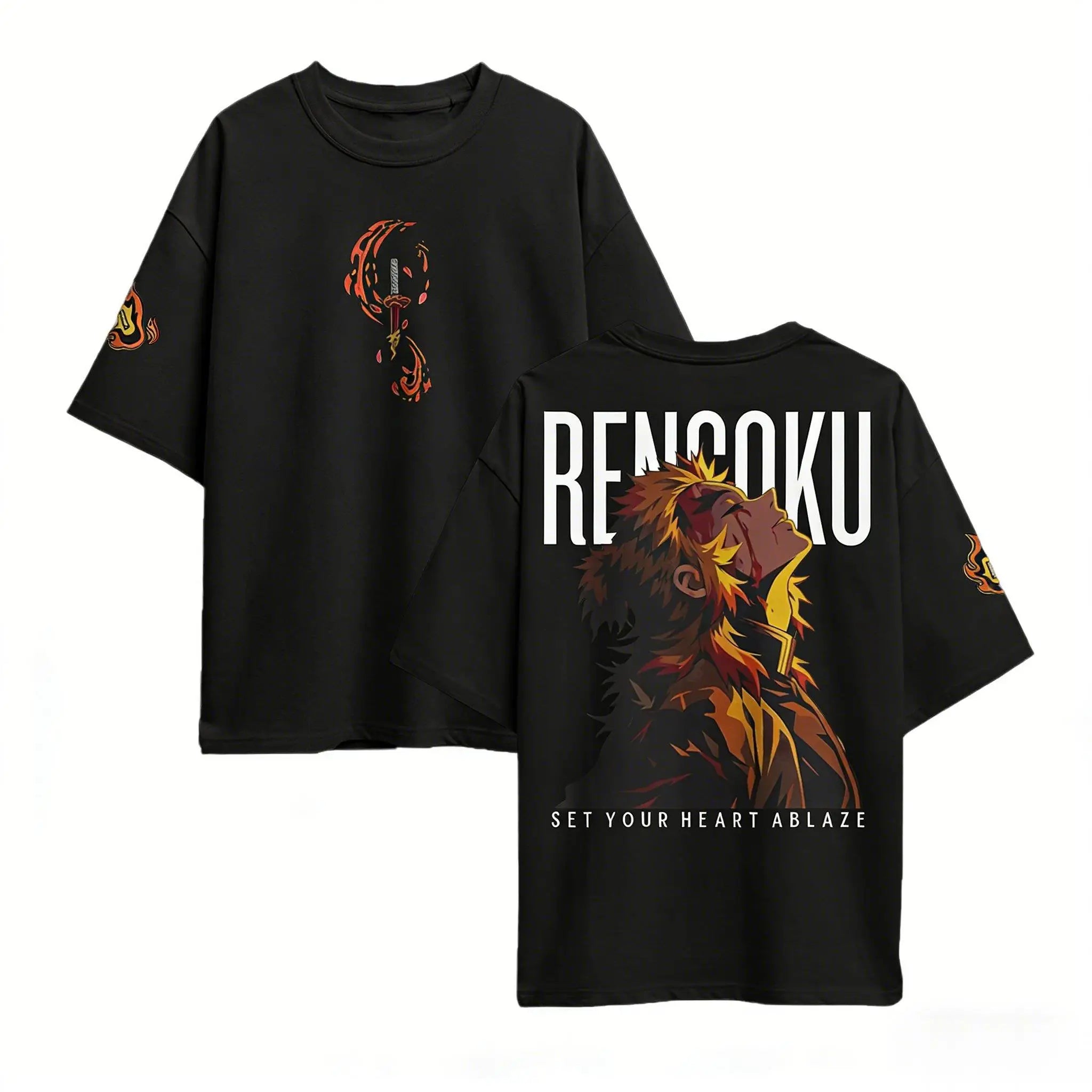 Rengoku Oversized Cotton T-Shirt | Demon Slayer Graphic Tee Graphic Tees - The Eezee Shop