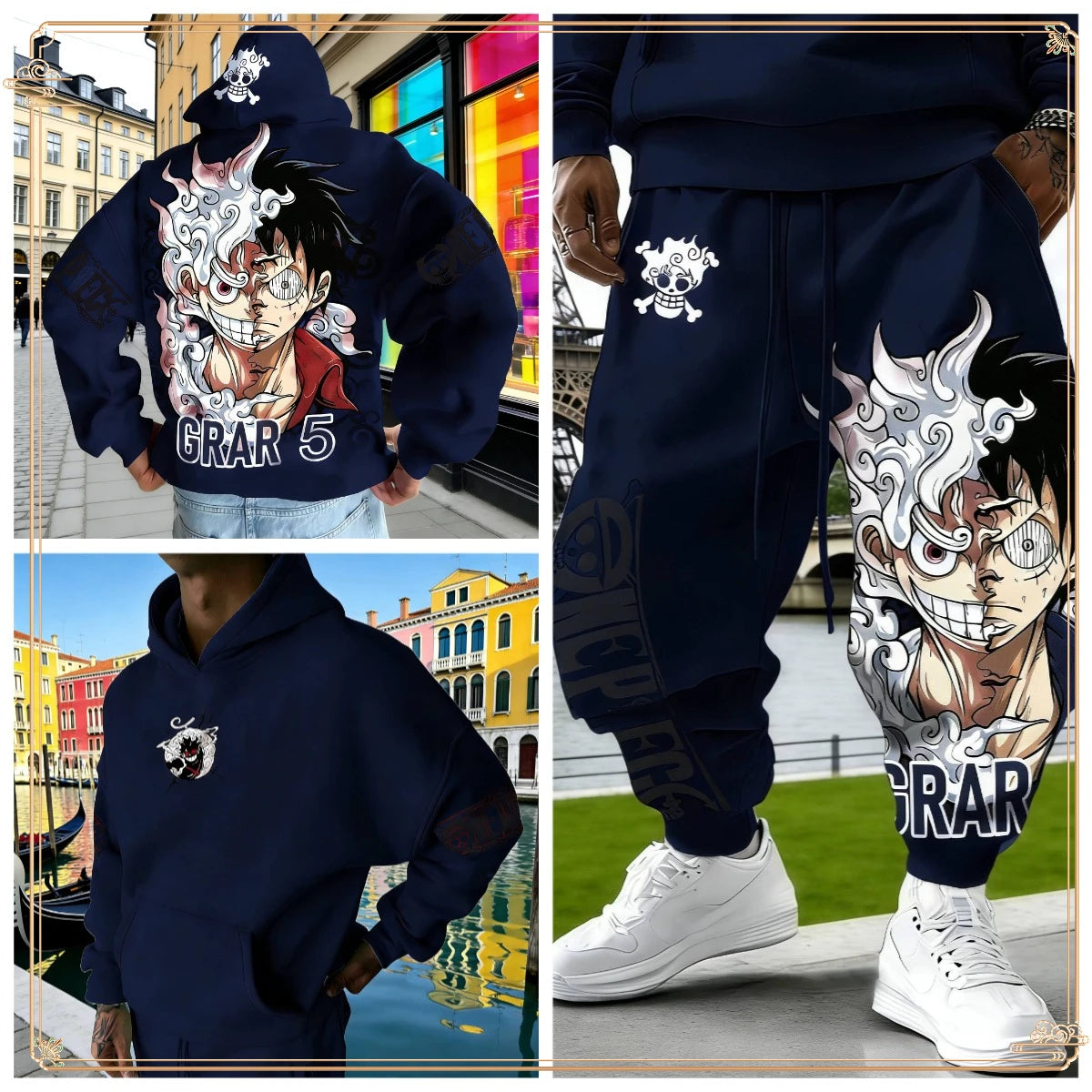 Luffy Gear 5 Hoodie & Pants Set | Red Cotton Tracksuit Outfit Sets - The Eezee Shop