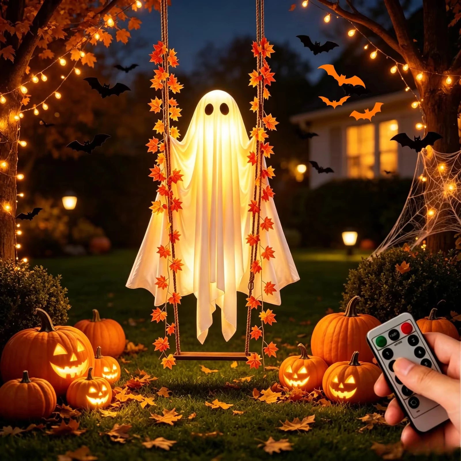 Swinging Flying Ghost Decoration | LED Remote Halloween Yard Ghost Outdoor Halloween Decorations - The Eezee Shop