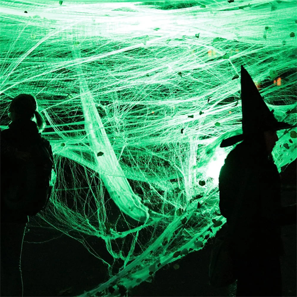 Glow Stretch Spider Web with Spiders | Halloween Cobweb Decor Halloween Decorations - The Eezee Shop