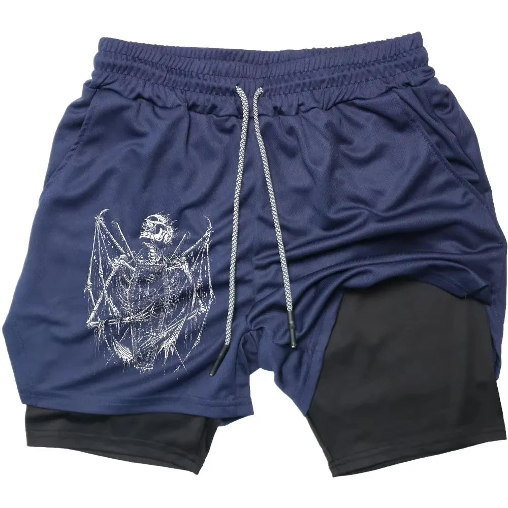 Y2K Skull 2-in-1 Gym Shorts | Men's Quick Dry Training Shorts Shorts - The Eezee Shop