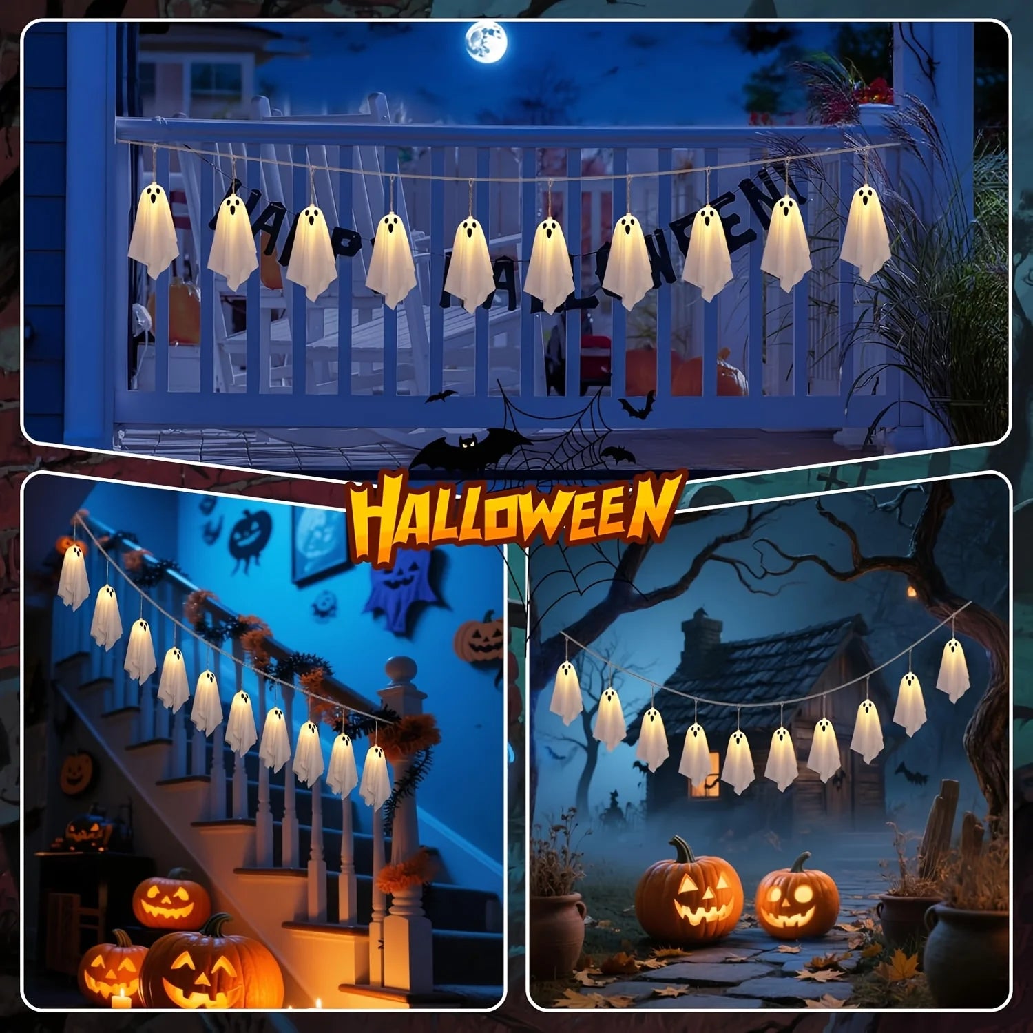 Hanging Ghost LED String Lights | 8-Mode Halloween Fairy Lights Halloween Lights - The Eezee Shop