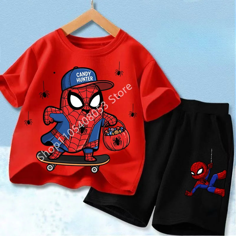 Kids Spider Hero T-Shirt & Shorts Set | Summer Outfit 3-12Y Outfit Sets - The Eezee Shop