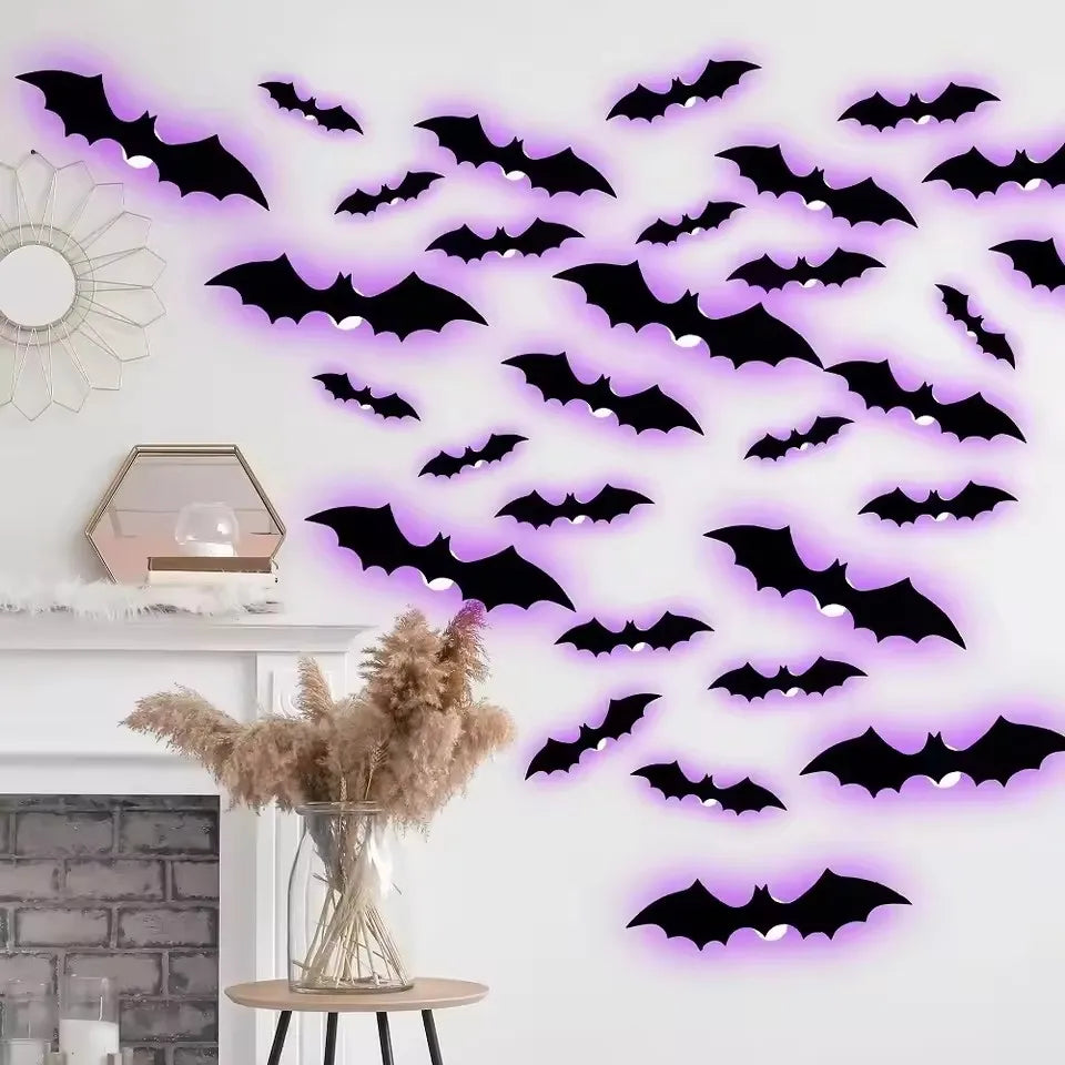Halloween LED Night Light 3D Stereoscopic Bat Wall Decal PET Material Festival Party Home Wall Decoration Lamp - The Eezee Shop