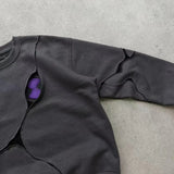Dark Purple Patchwork Hoodie | Vintage Irregular Slit Pullover Hoodies & Sweatshirts - The Eezee Shop
