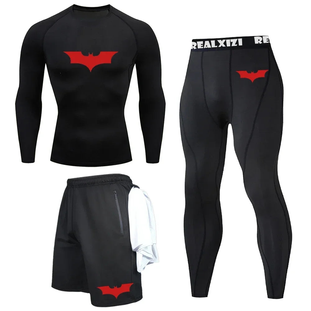 Bat Graphic Compression 3-Piece Set | Men's Gym Shirt, Shorts & Pants Gym & Compression Wear - The Eezee Shop