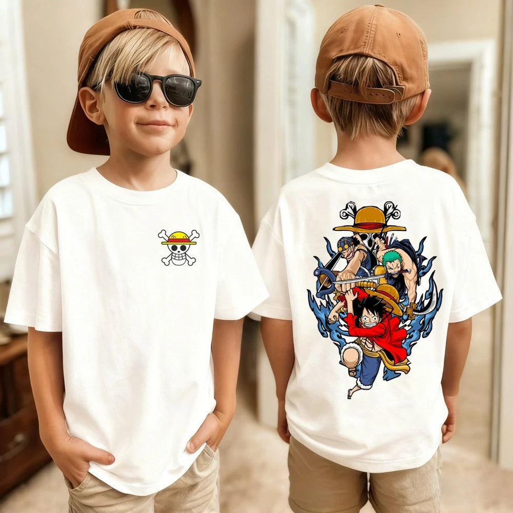 Kids One Piece T-Shirt | Luffy & Zoro Cotton Anime Tee Graphic Tees - The Eezee Shop