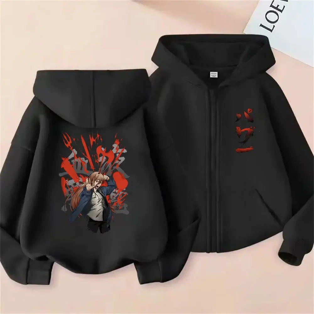Pochita Washed Zip-Up Hoodie | Chainsaw Man Retro Jacket Hoodies & Sweatshirts - The Eezee Shop