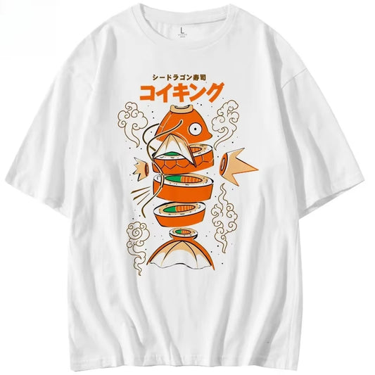 Japanese Style Pokemon King Carp Magikarp Sushi Sashimi Short Sleeves Pure Cotton T-shirt Loose Men And Women Summer Tops Anime Tshirts - The Eezee Shop