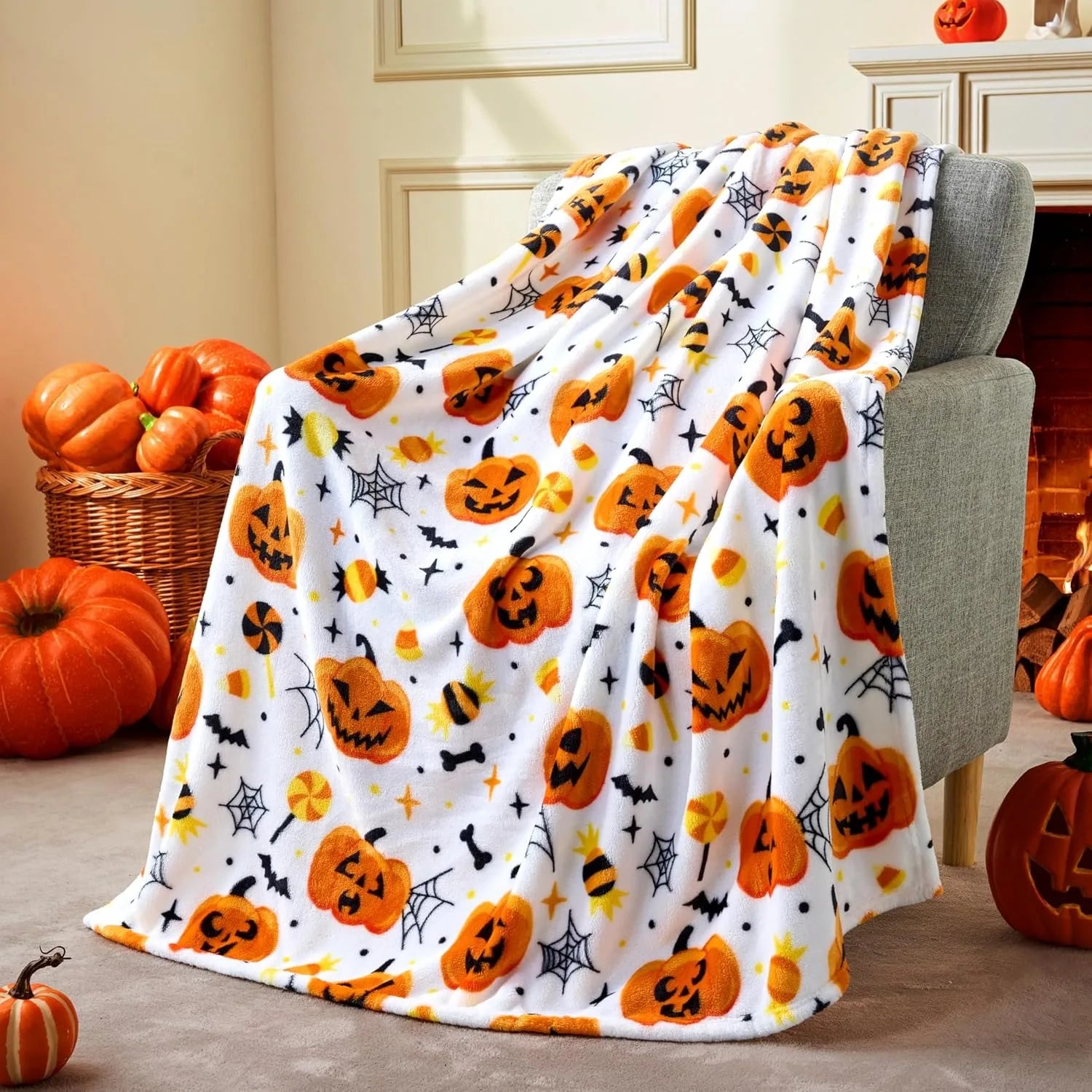 Bat, Pumpkin & Skull Throw Blanket | Lightweight Halloween Blanket Throw Blankets - The Eezee Shop