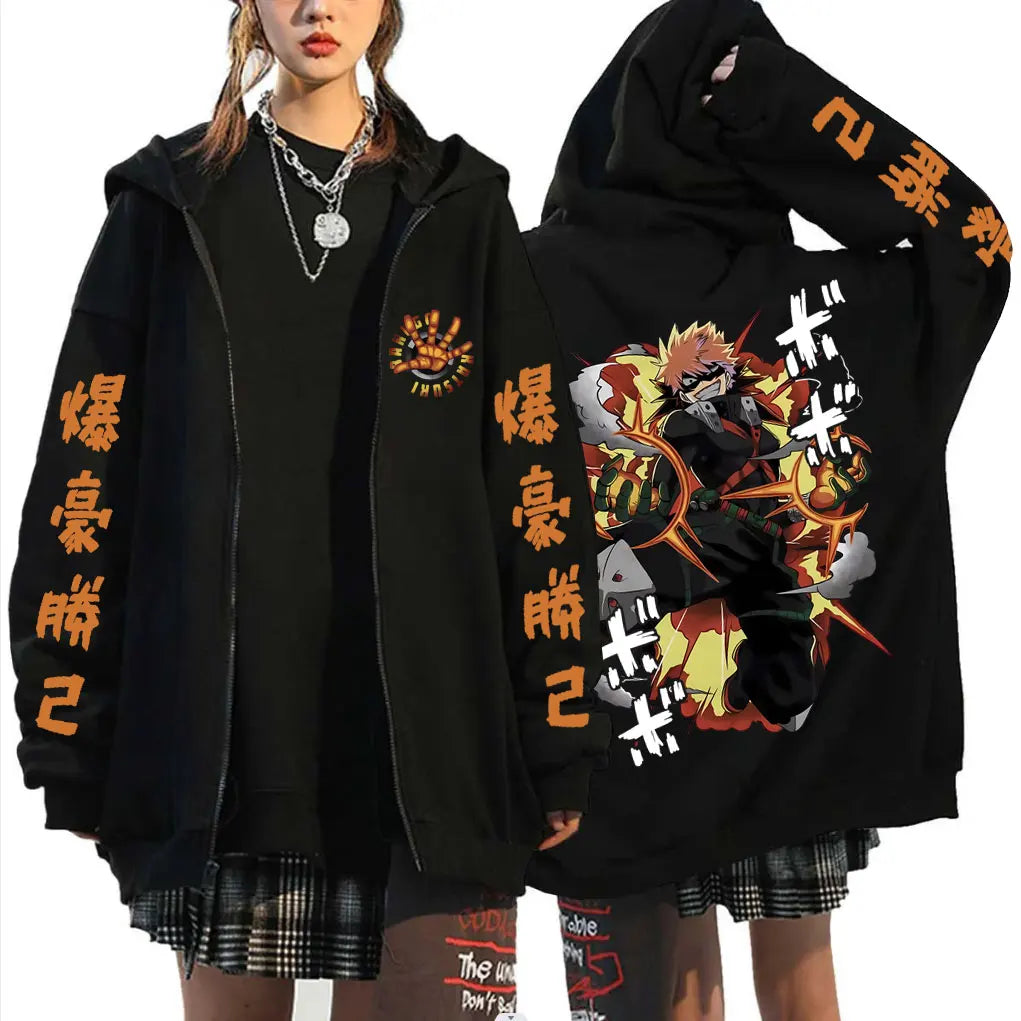 Bakugo Katsuki Zip-Up Hoodie | My Hero Academia Oversized Jacket Hoodies & Sweatshirts - The Eezee Shop