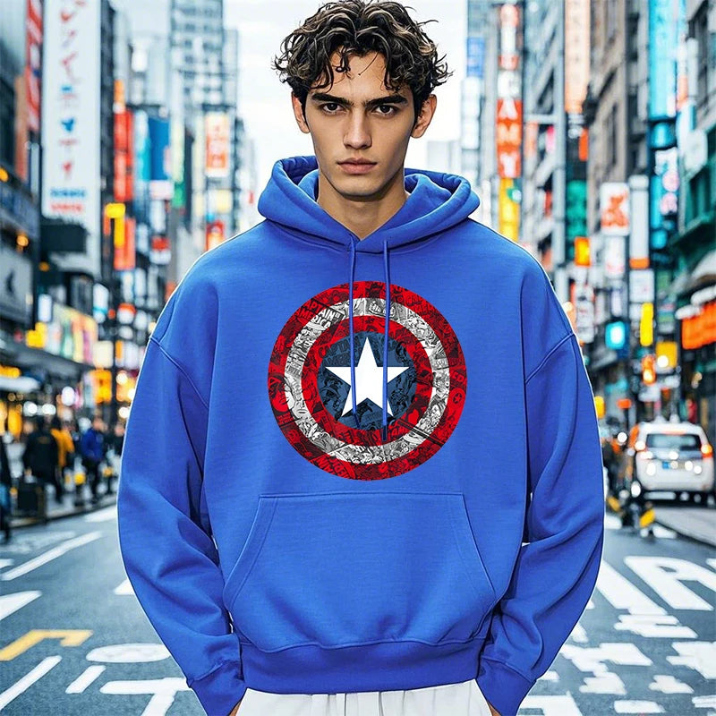 Captain America Shield Hoodie | Comic Print Loose Sweatshirt Hoodies & Sweatshirts - The Eezee Shop