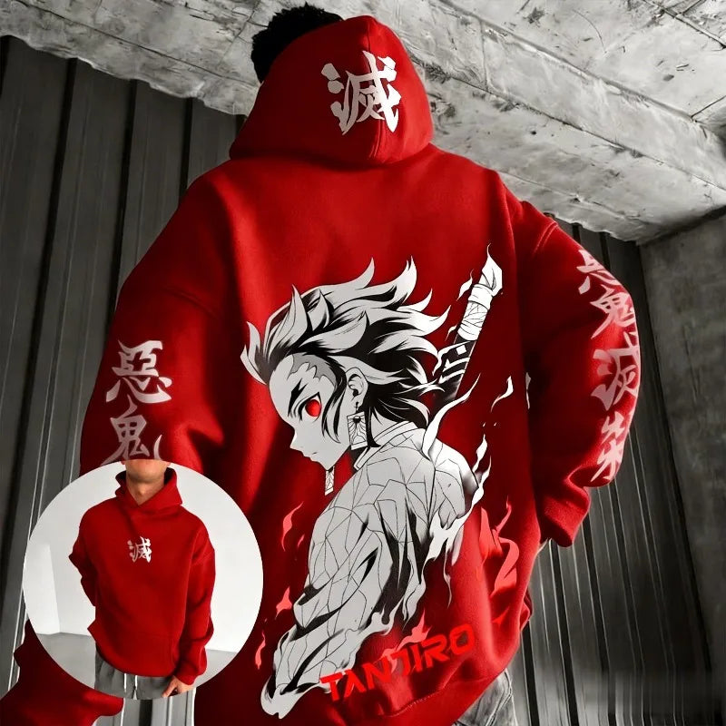 Tanjiro Oversized Cotton Hoodie | Demon Slayer Graphic Pullover Hoodies & Sweatshirts - The Eezee Shop