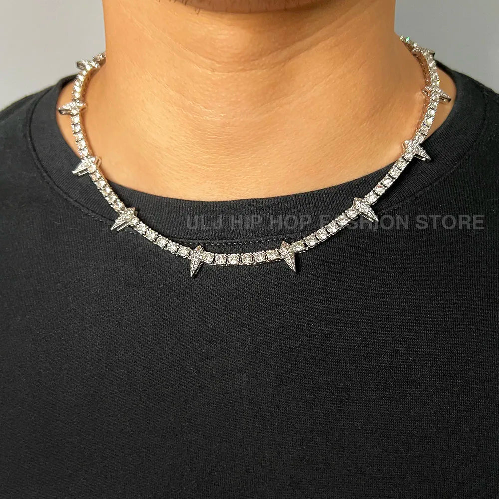 Lightning Pendant Tennis Necklace | Purple Iced Out CZ Chain Jewelry - The Eezee Shop