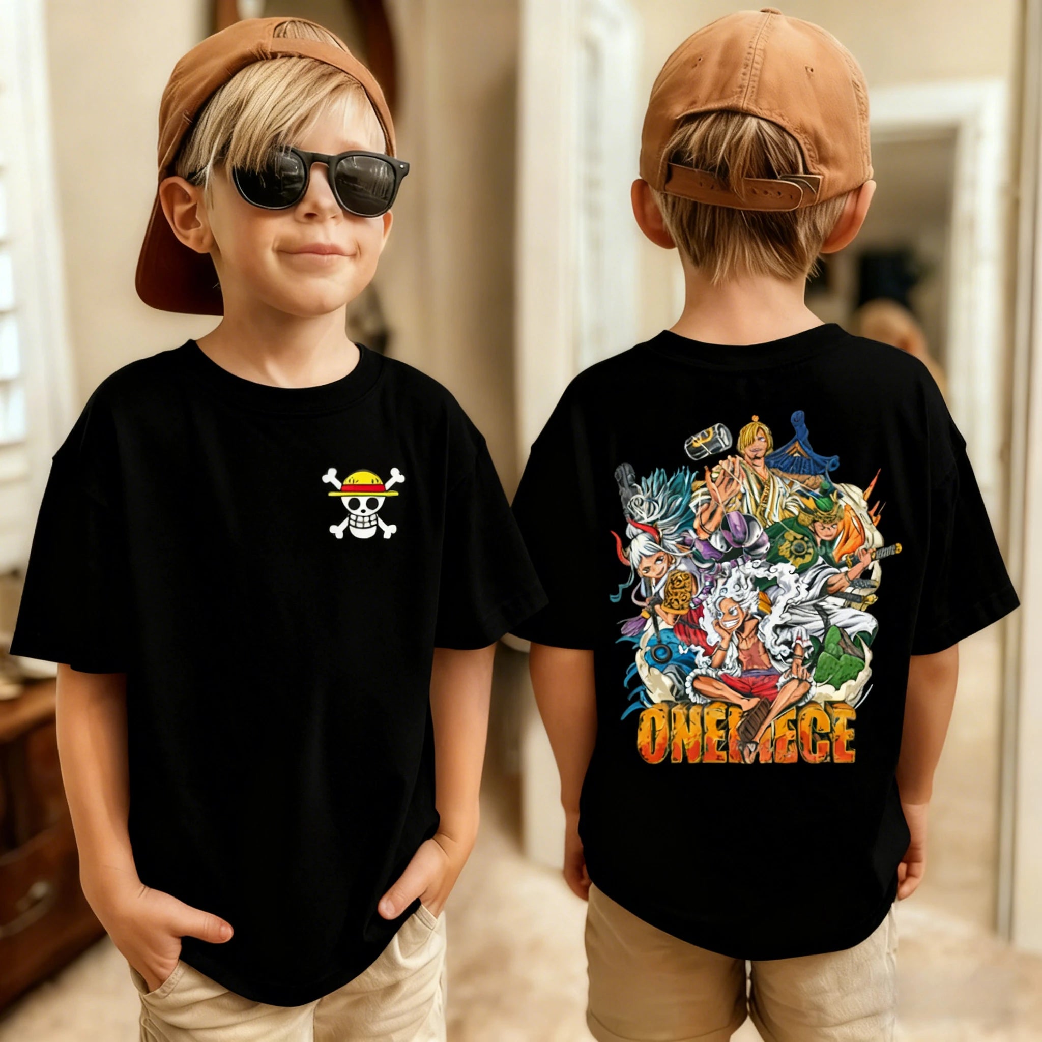 Kids One Piece T-Shirt | Luffy & Zoro Cotton Anime Tee Graphic Tees - The Eezee Shop