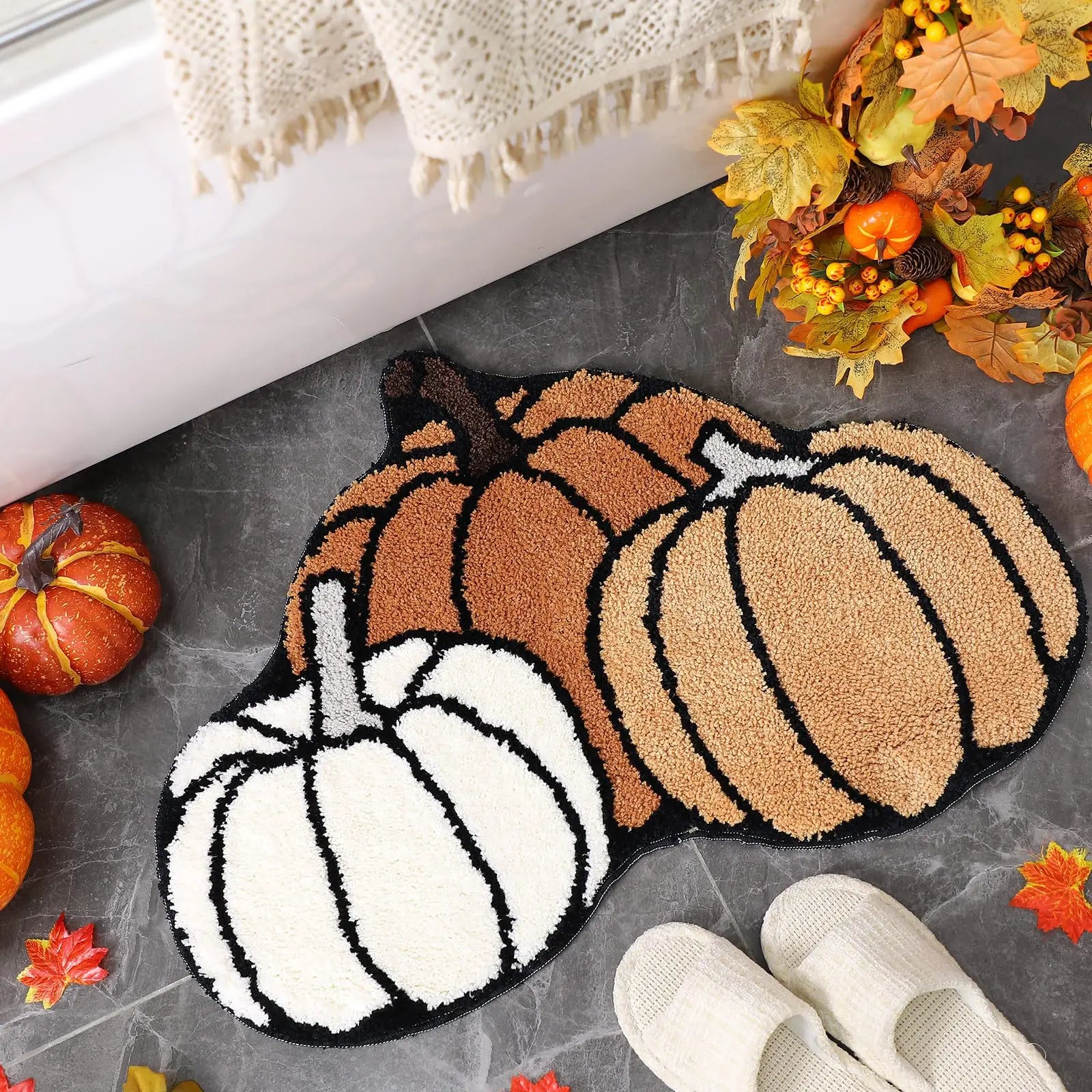 Pumpkin Shaped Bath Rug | Non-Slip Fall Door Mat Rugs & Doormats - The Eezee Shop