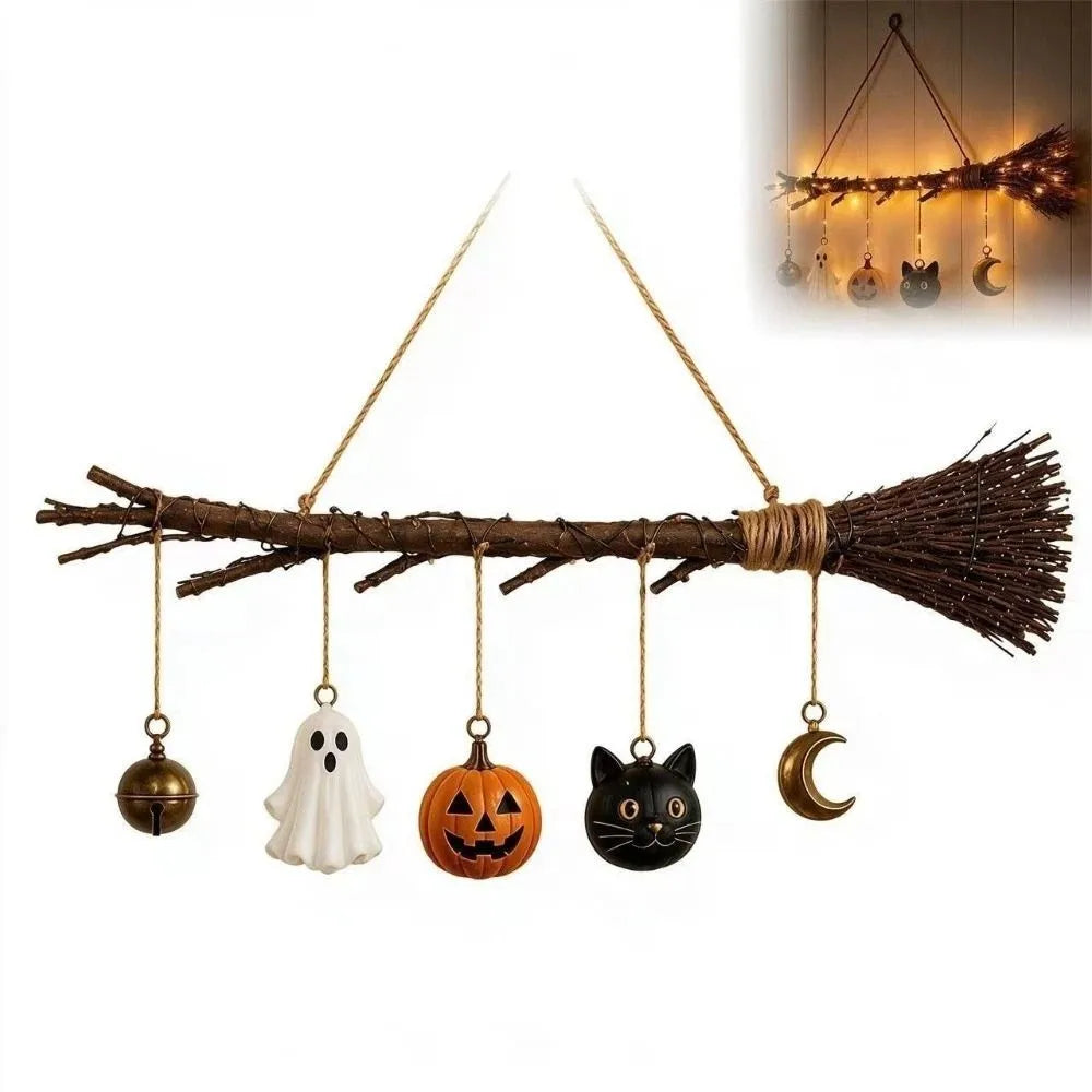 LED Witch Broom Wall Decor | Glowing Halloween Wall Art Halloween Decorations - The Eezee Shop