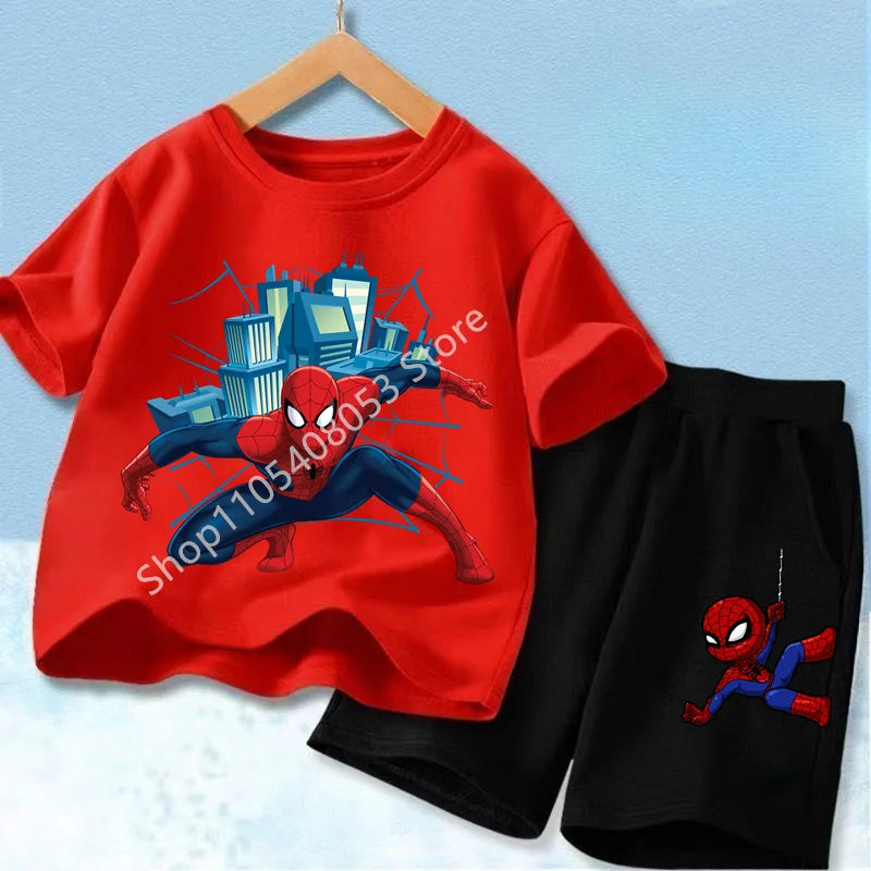 Kids Spider Hero T-Shirt & Shorts Set | Summer Outfit 3-12Y Outfit Sets - The Eezee Shop