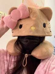 Hello Kitty Hooded Neck Pillow Travel Pillow For Airplane Train Car Soft Plush Support Cute Comfort Gift For Women