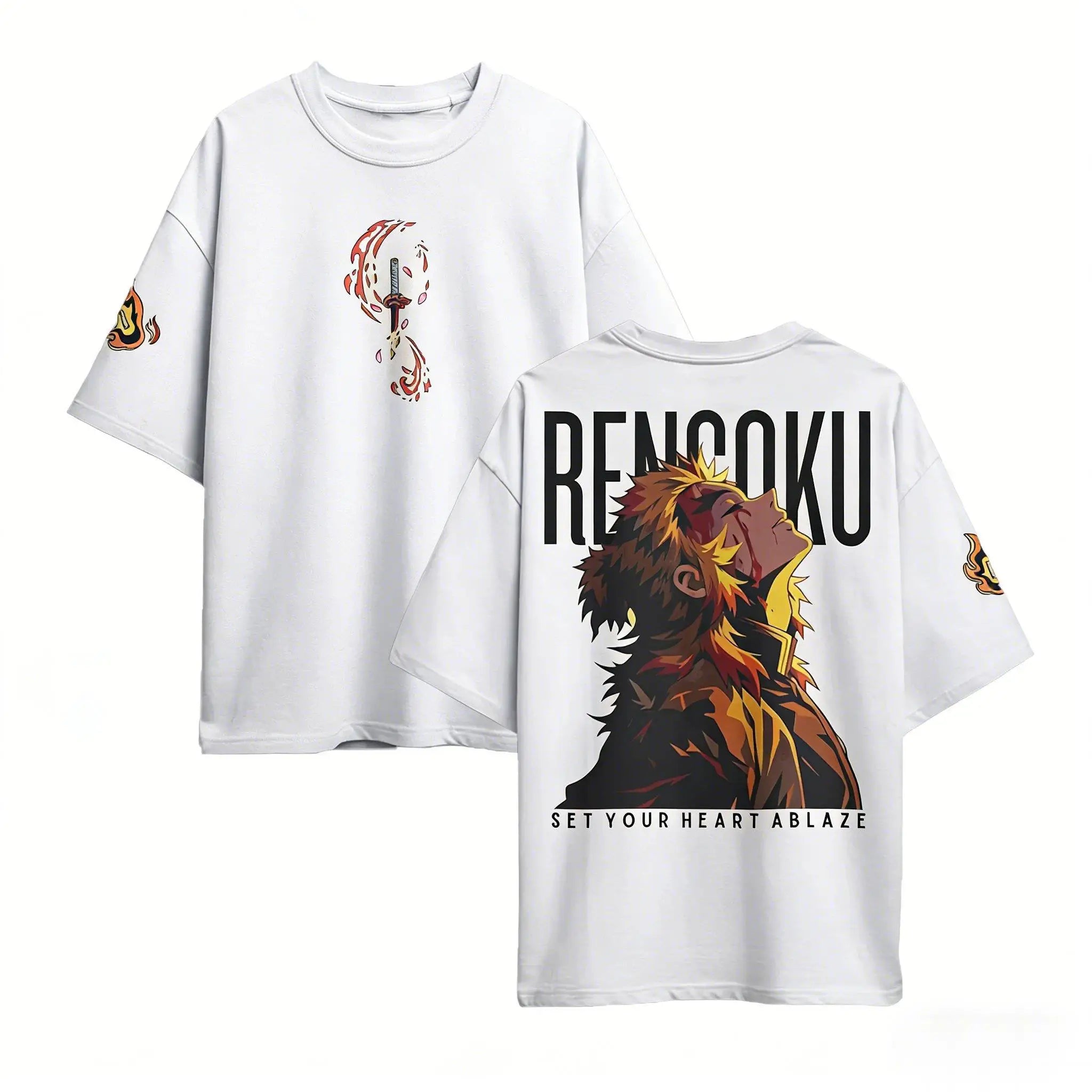 Rengoku Oversized Cotton T-Shirt | Demon Slayer Graphic Tee Graphic Tees - The Eezee Shop