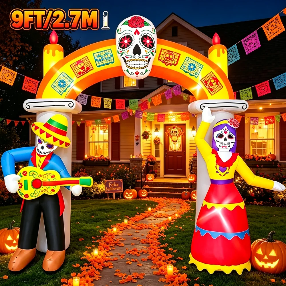 9ft Day of the Dead Inflatable Archway | LED Lighted Yard Decor Outdoor Halloween Decorations - The Eezee Shop