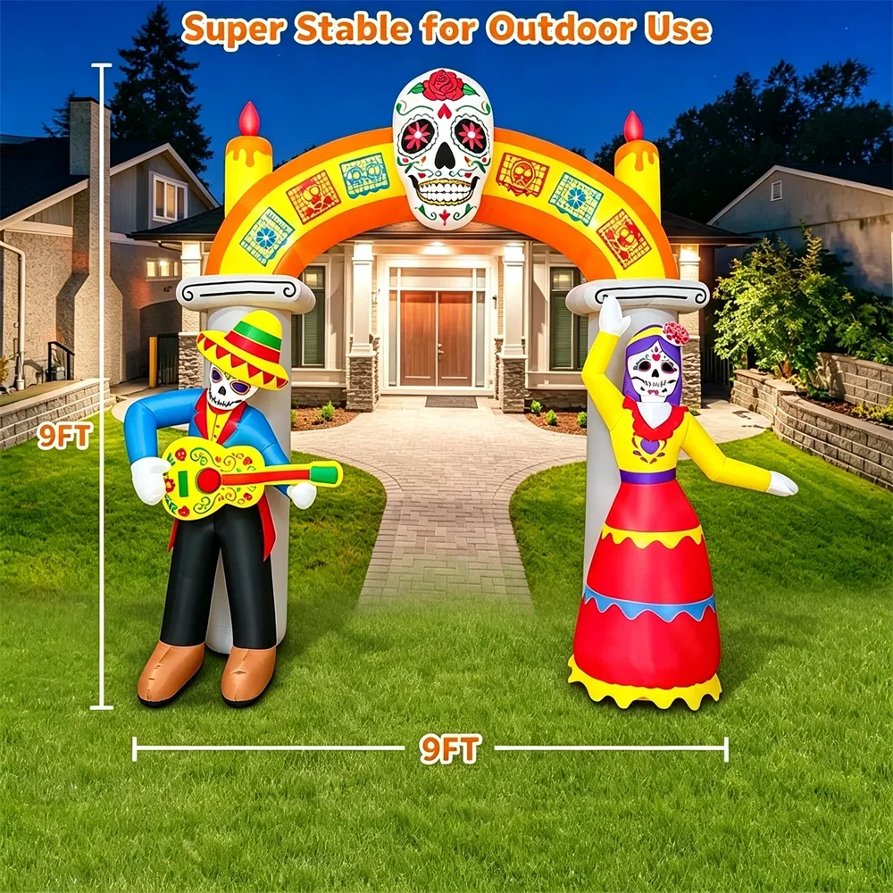 9ft Day of the Dead Inflatable Archway | LED Lighted Yard Decor Outdoor Halloween Decorations - The Eezee Shop