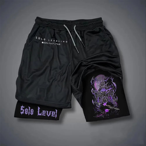 Solo Leveling 2-in-1 Double Layer Fitness Shorts – Men's Japanese Anime Quick Dry Running Sports Sweatpants Performance shorts - The Eezee Shop