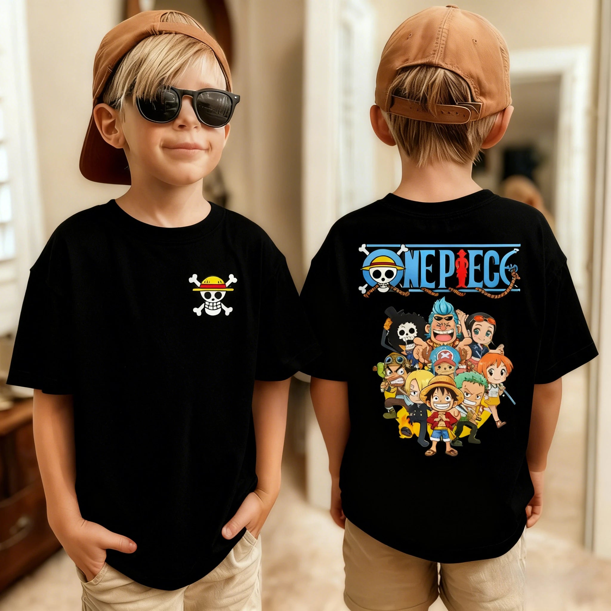 Kids One Piece T-Shirt | Luffy & Zoro Cotton Anime Tee Graphic Tees - The Eezee Shop
