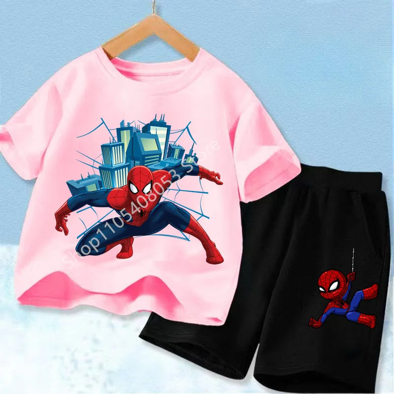 Kids Spider Hero T-Shirt & Shorts Set | Summer Outfit 3-12Y Outfit Sets - The Eezee Shop