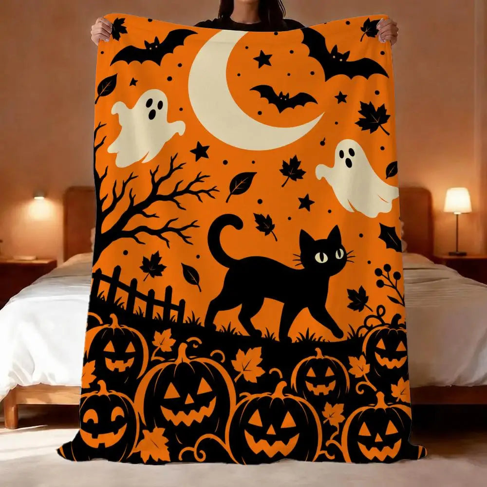 Black Cat Halloween Flannel Throw | Ultra-Soft Plush Blanket Throw Blankets - The Eezee Shop