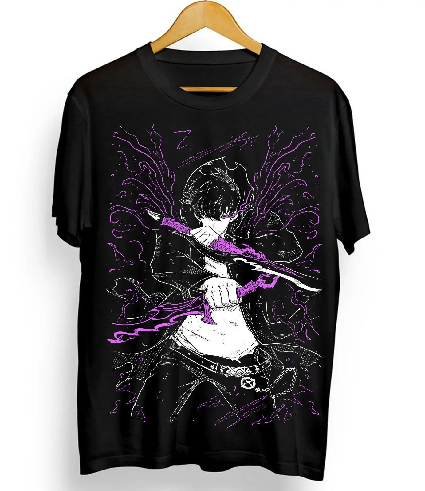 Solo Leveling Sung Jinwoo Black T-Shirt | Anime Manga Tee Graphic Tees - The Eezee Shop