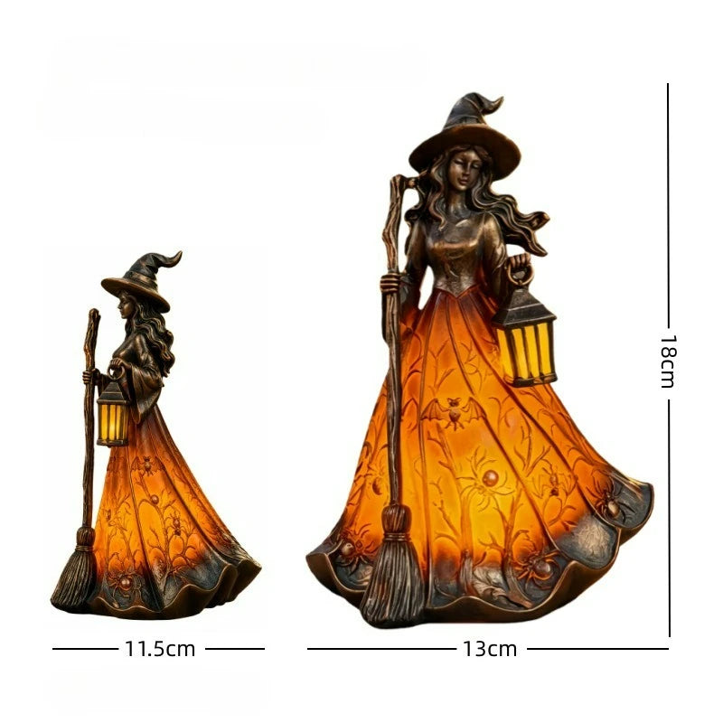 Witch Lantern Resin Night Light | Gothic Halloween Lamp with Broom Lamps & Night Lights - The Eezee Shop