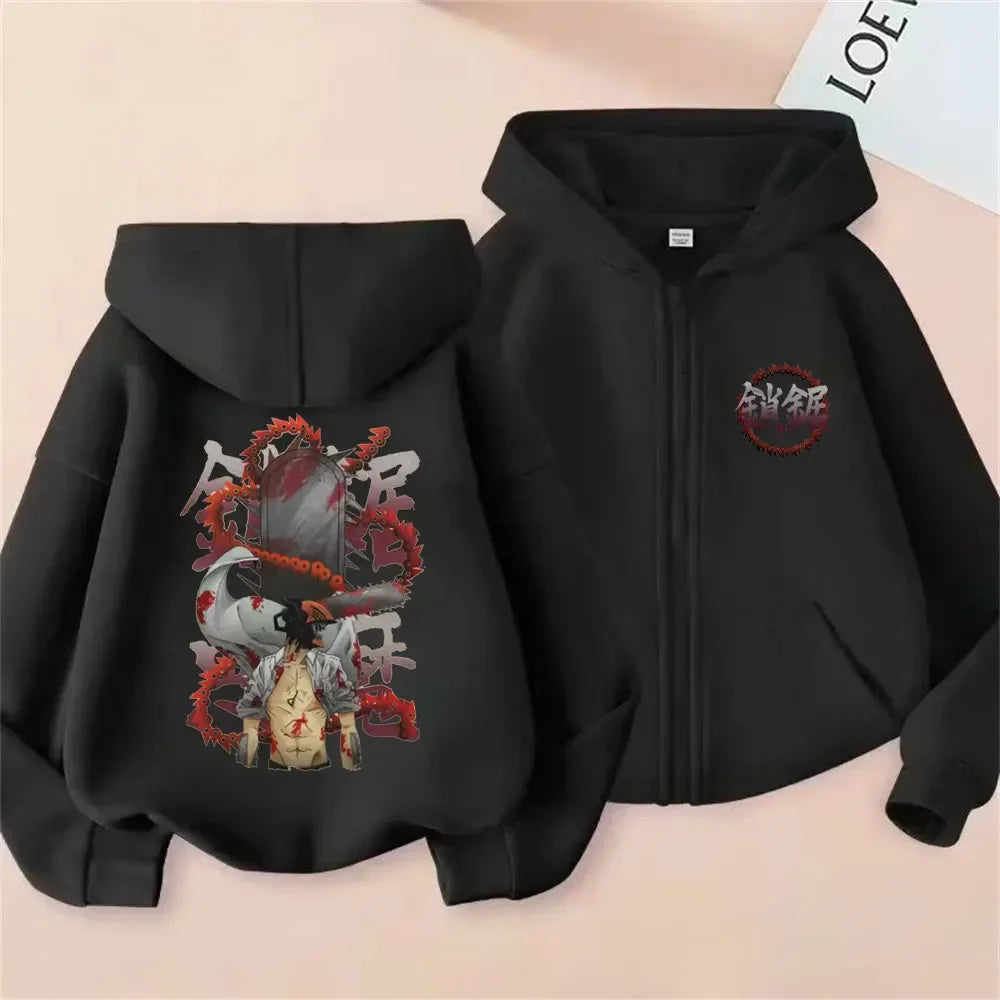Pochita Washed Zip-Up Hoodie | Chainsaw Man Retro Jacket Hoodies & Sweatshirts - The Eezee Shop