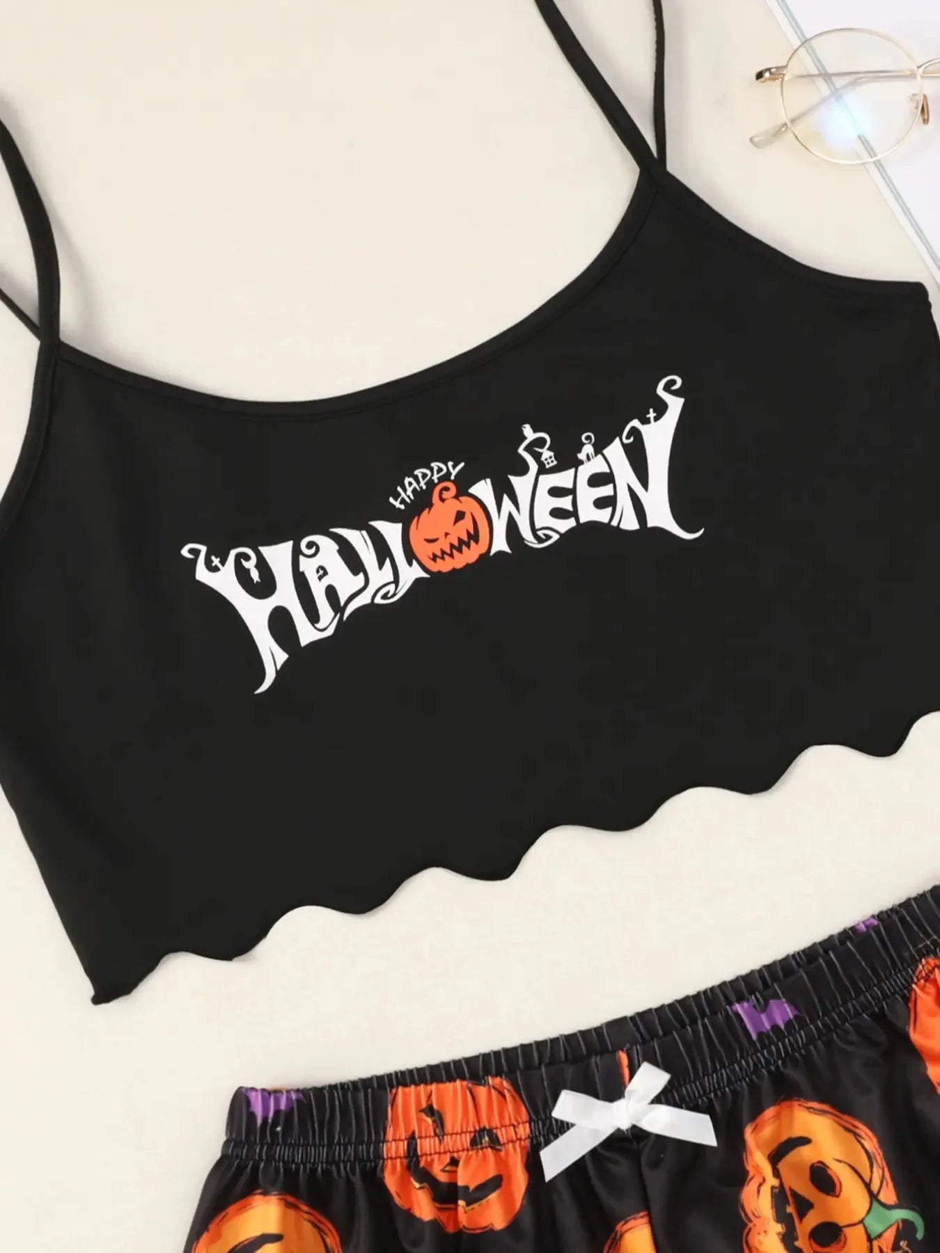 Pumpkin Print Cami & Shorts Pajama Set | Women's Halloween Sleepwear Pajamas & Loungewear - The Eezee Shop