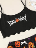 Pumpkin Print Cami & Shorts Pajama Set | Women's Halloween Sleepwear Pajamas & Loungewear - The Eezee Shop