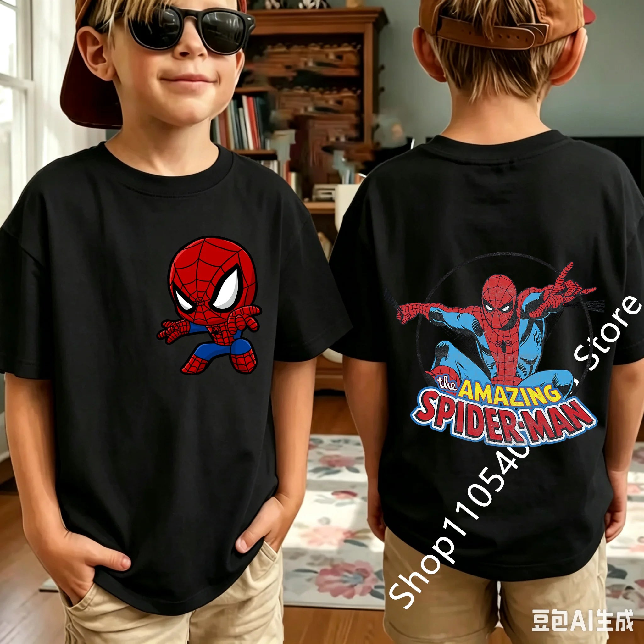 Kids Spider Hero Graphic Tee | Classic Character Print Shirt Graphic Tees - The Eezee Shop