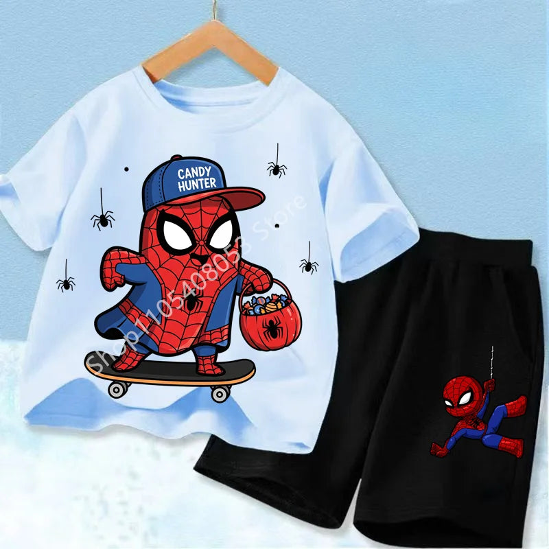 Kids Spider Hero T-Shirt & Shorts Set | Summer Outfit 3-12Y Outfit Sets - The Eezee Shop