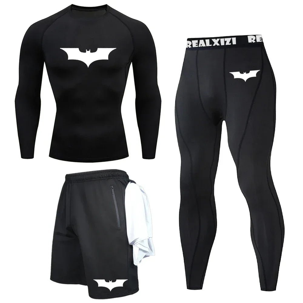 Bat Graphic Compression 3-Piece Set | Men's Gym Shirt, Shorts & Pants Gym & Compression Wear - The Eezee Shop