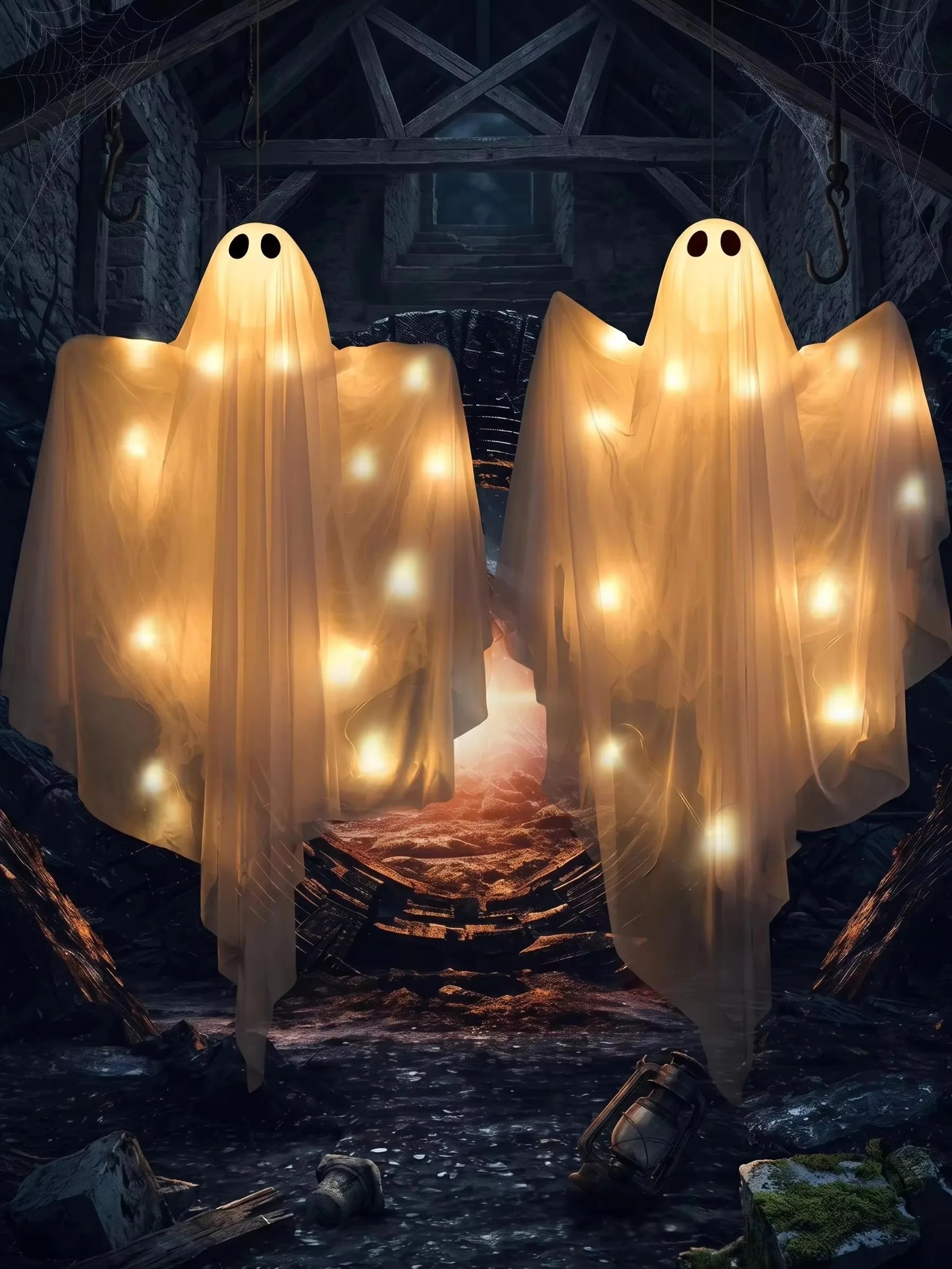 47" Swinging Ghost with LED Lights | Outdoor Halloween Decoration Outdoor Halloween Decorations - The Eezee Shop