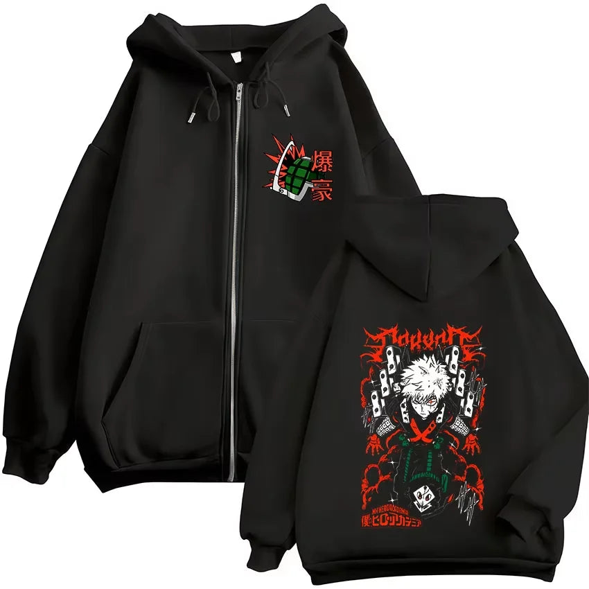 Bakugo Katsuki Zip-Up Hoodie | My Hero Academia Oversized Jacket Hoodies & Sweatshirts - The Eezee Shop