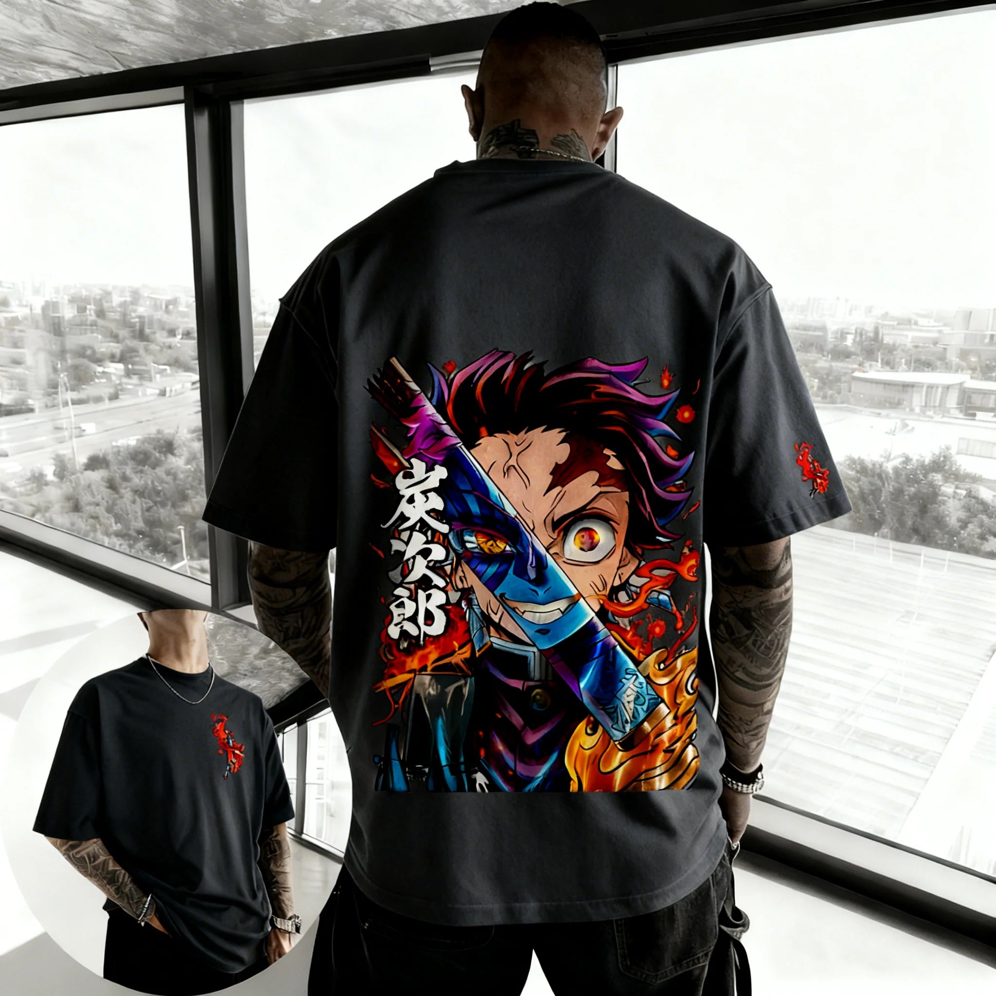 Summer Men's Demon Slayer Anime Printed T-shirt, Harajuku Style Oversized, Daily Casual Parent Child Top, Fashion Street Wear Anime Tshirts - The Eezee Shop