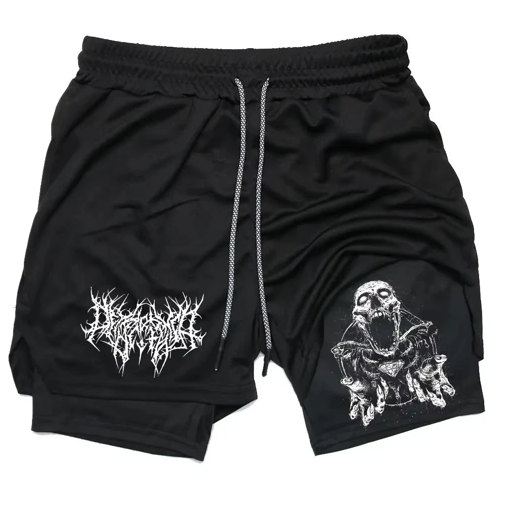 Y2K Skull 2-in-1 Gym Shorts | Men's Quick Dry Training Shorts Shorts - The Eezee Shop
