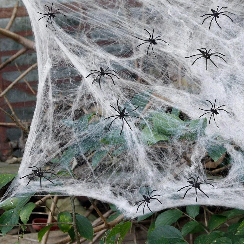 Glow Stretch Spider Web with Spiders | Halloween Cobweb Decor Halloween Decorations - The Eezee Shop