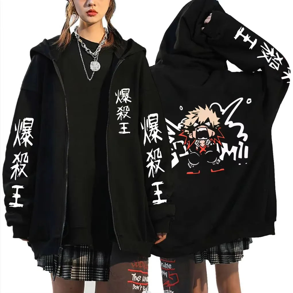 Bakugo Katsuki Zip-Up Hoodie | My Hero Academia Oversized Jacket Hoodies & Sweatshirts - The Eezee Shop